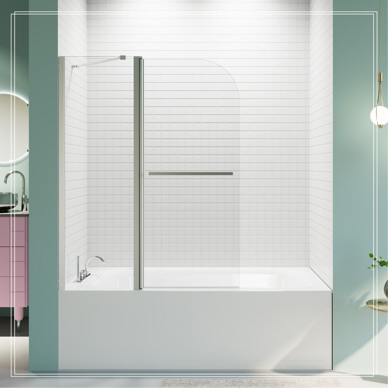 43 In. W * 58 In. H Frameless Folding Shower Doors For Bathtub, 1/4" (6Mm) Thick SGCC Tempered Glass Door, Bathroom Pivot Tub Glass Door