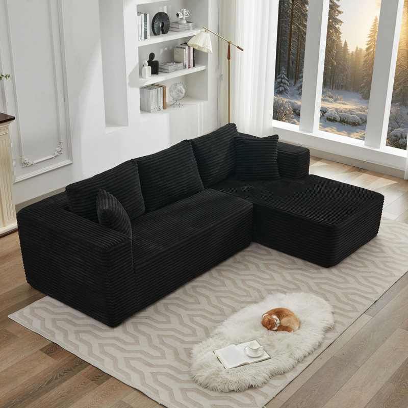 Canapé modulaire en L noir avec méridienne faisant face à la droite, sans assemblage, pour des espaces confortables, Black