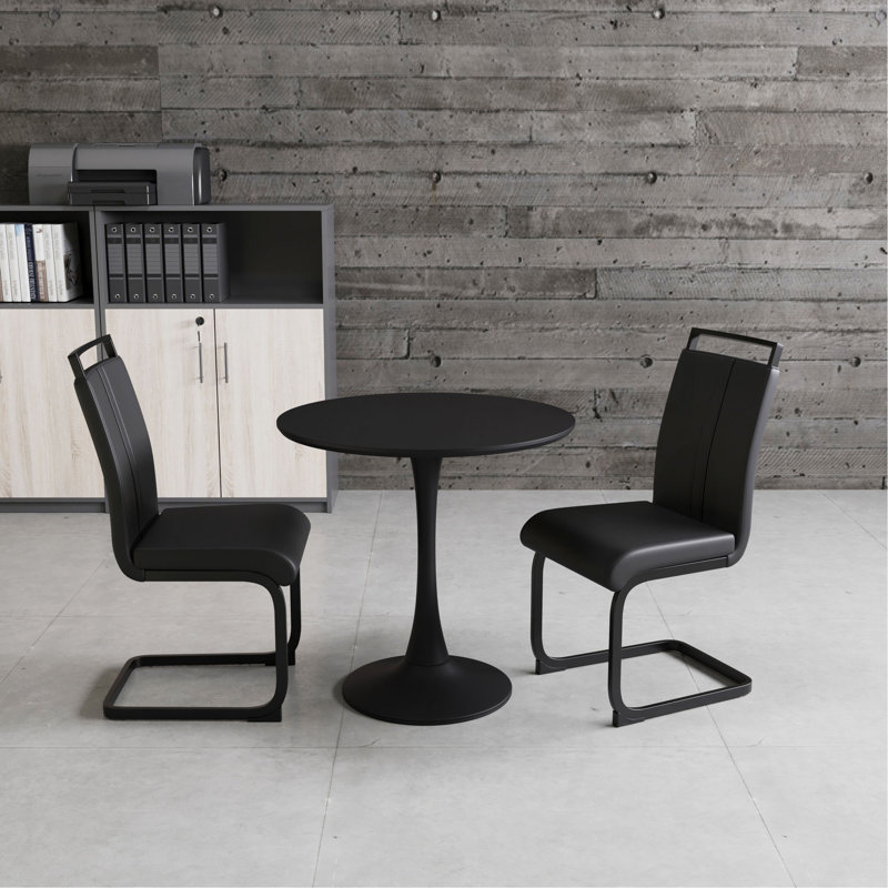Table de salle à manger 31,5 "circulaire, table de salle à manger Tulip, table de salle à manger pour 2 à 4 personnes, plateau et base en panneau de fibres à densité moyenne et ensemble de 2 chaises en métal