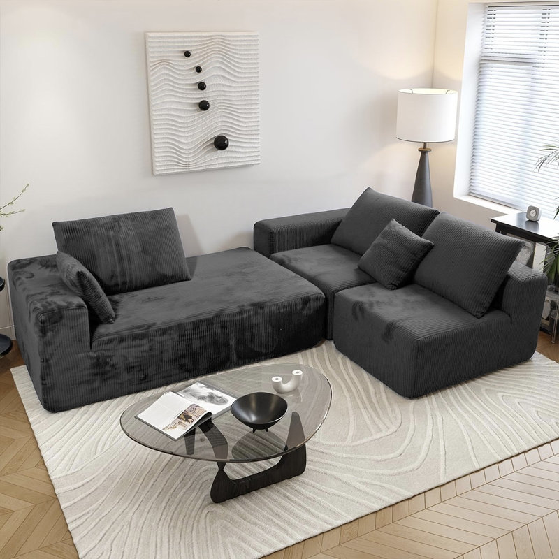 108 po Canapé modulaire surdimensionné sans canapé pour meubles de salon, Grey Corduroy, Right Hand Facing