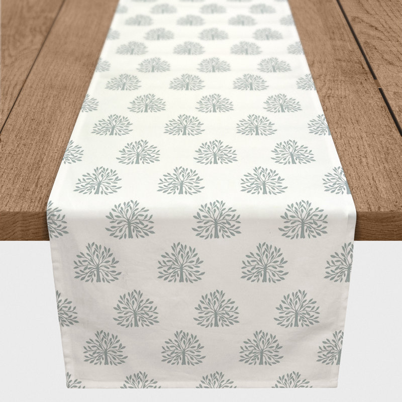 Rectangular Floral Table Runner, White, 72" x 16"