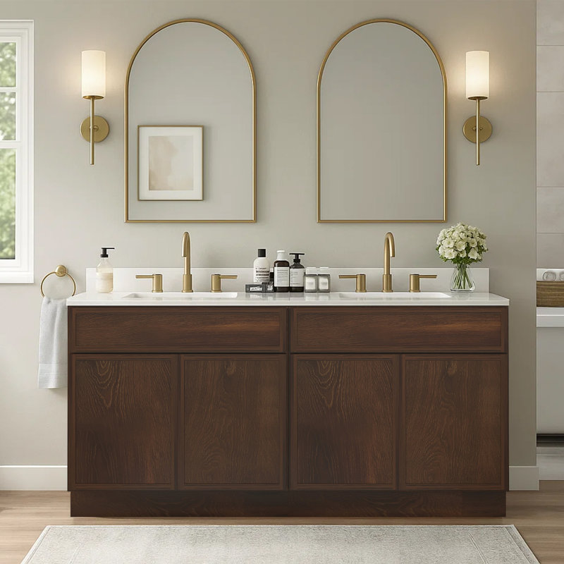 72" Double Bathroom Vanity Base Only, Brown