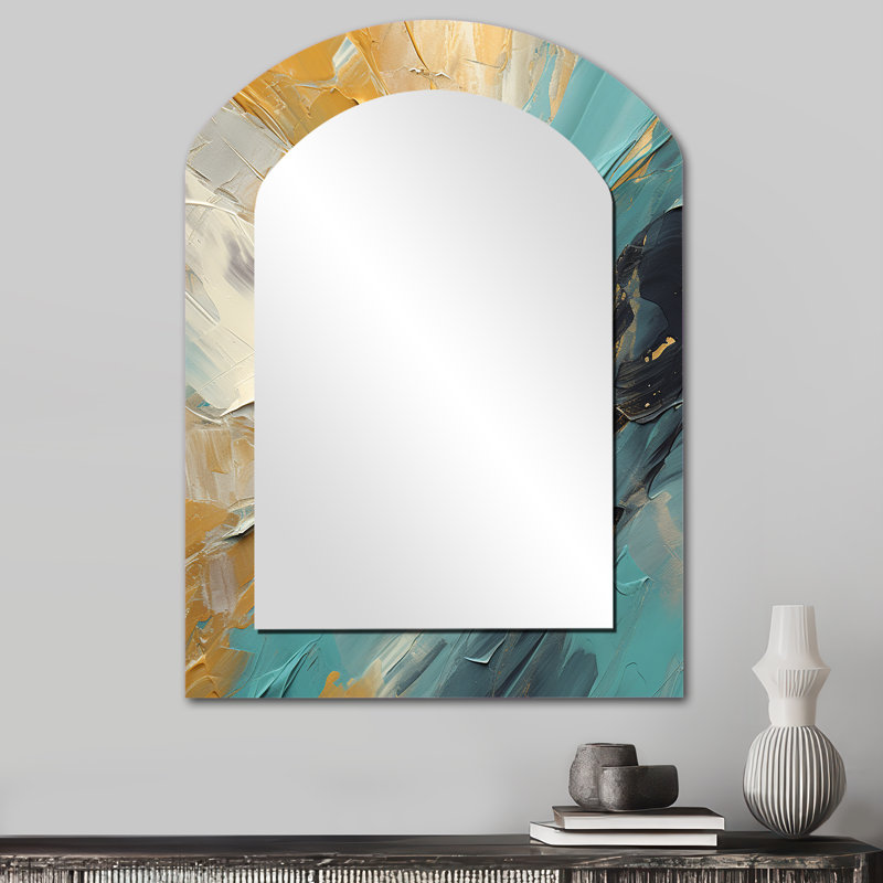 «Paladino Joy of Peace», peinture abstraite or bleu clair, 34 po x 25 po