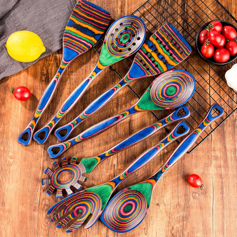BLASIVE 7-Piece Wooden Cooking Utensils Wooden Spoons for cooking Wooden Utensil set Pakkawood kitchen Utensils for Cooking Non-Stick Spoon