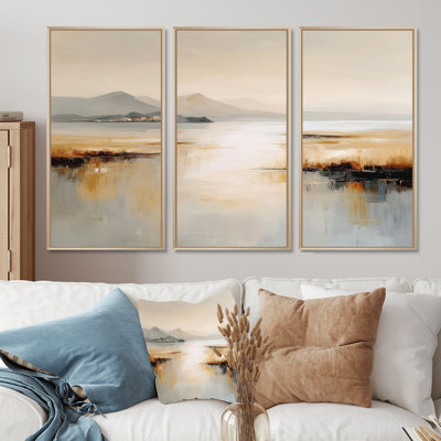 Brown Grey Sunset Over Flathead Lake  - Montana Large Wall Art Print Set