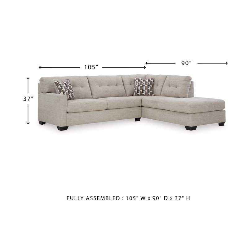 Jasmen 2 - Piece Upholstered Sectional, Pebble 100% Polyester, Right Hand Facing