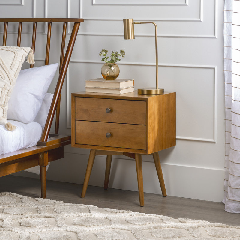 Gertz 2-Drawer Solid Wood Nightstand, Caramel