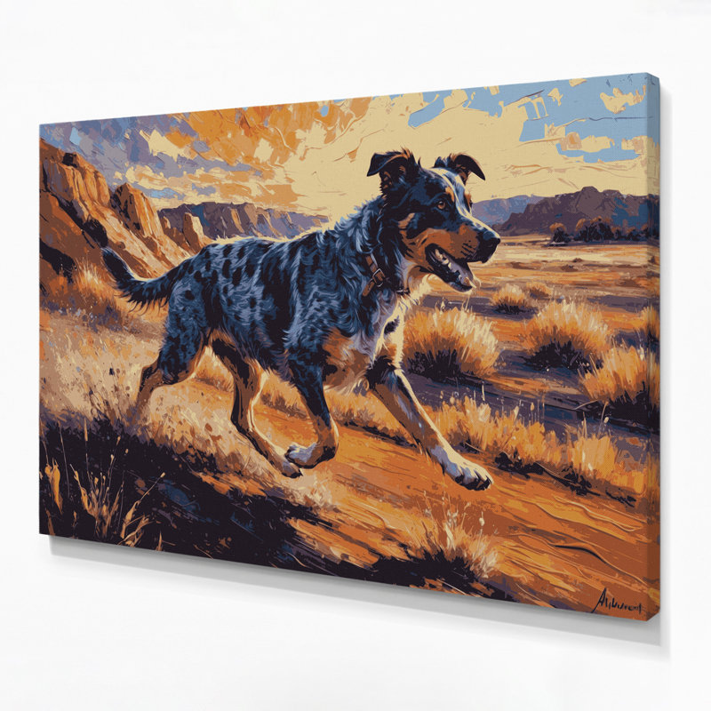 Chiens, bouvier australien, art mural sur toile brune, H 12 po x l 18 po
