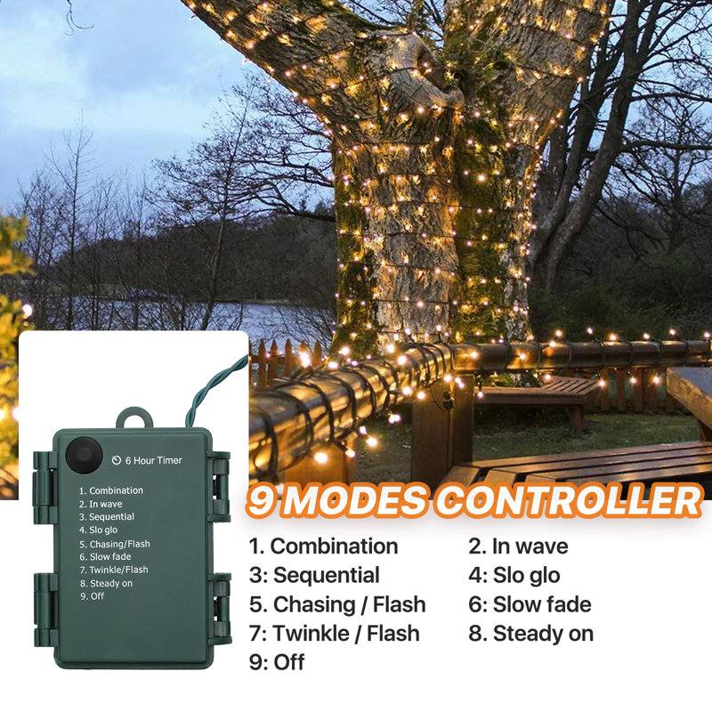 Guirlandes de Noël DEL 17,3 pi Jassmin, guirlande de lumières des fêtes avec 8 modes, 50 ampoules, Blanc