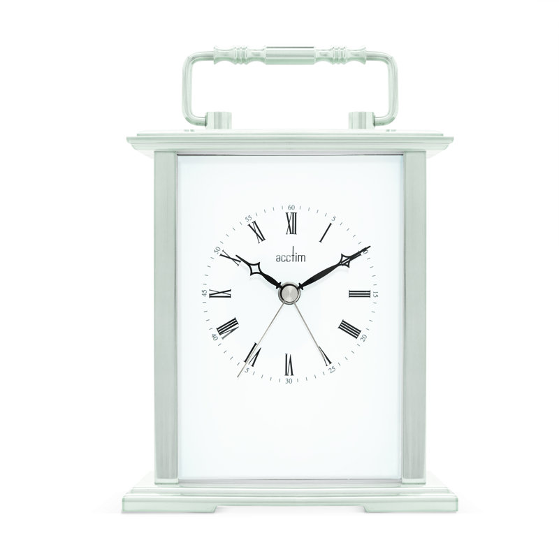 Acctim Gainsborough Mantel Clock Quartz Polished Metal Carriage Clock Energy Efficient Movement, Silver