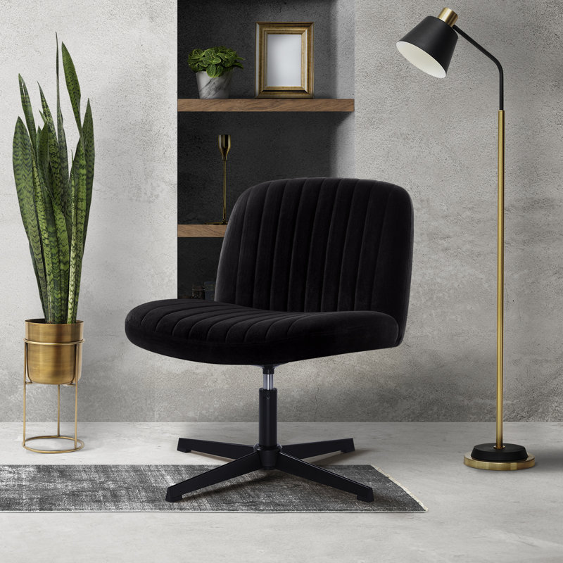 Chanute Armless Wide Desk Chair, Velvet, Black