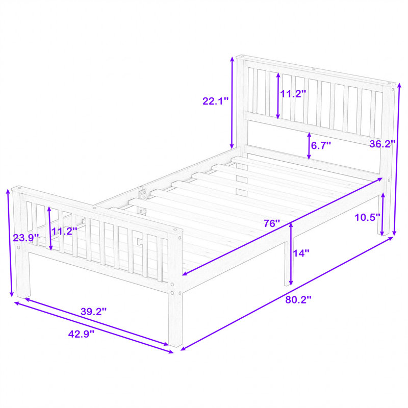 Twin Platform Bed with Headboard and Slats, Oak
