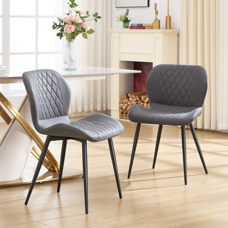 Chaise de salle à manger moderne avec revêtement en similicuir et pieds en métal, Gris foncé