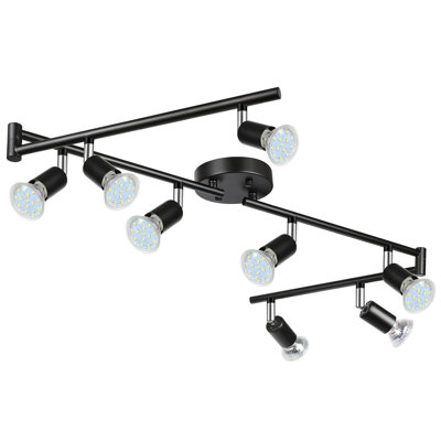 LED 8 Light Track Lighting Kit, Black 8 Way Ceiling Spot Lighting, Flexibly Rotatable Head, Track Light Included 8 X LED GU10 Bulb (4W, Daylight White 5000K, 400LM)