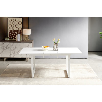 Square Living Room Dining Table With Metal Legs In Antique White, 70.57" W X 31.5" D 29.5" H, Top, Extendable For Space Maximization Modern White Surf