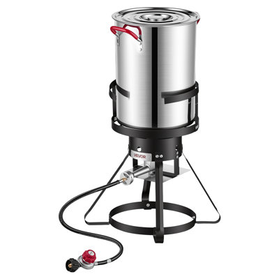 30 QT Turkey Fryer Set and Seafood Boiler Stainless Steel Frying Pot, Outdoor Cooker for Crawfish, Crab, Shrimp, Lobster, Complete Deep Cooking Kit with Basket, Stand, 54,000 BTU Propane Burner