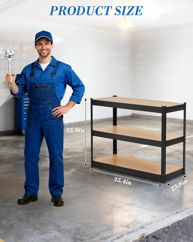 Étagère de rangement robuste 36 po, étagère en métal réglable à 3 niveaux avec capacité de 1320 lb