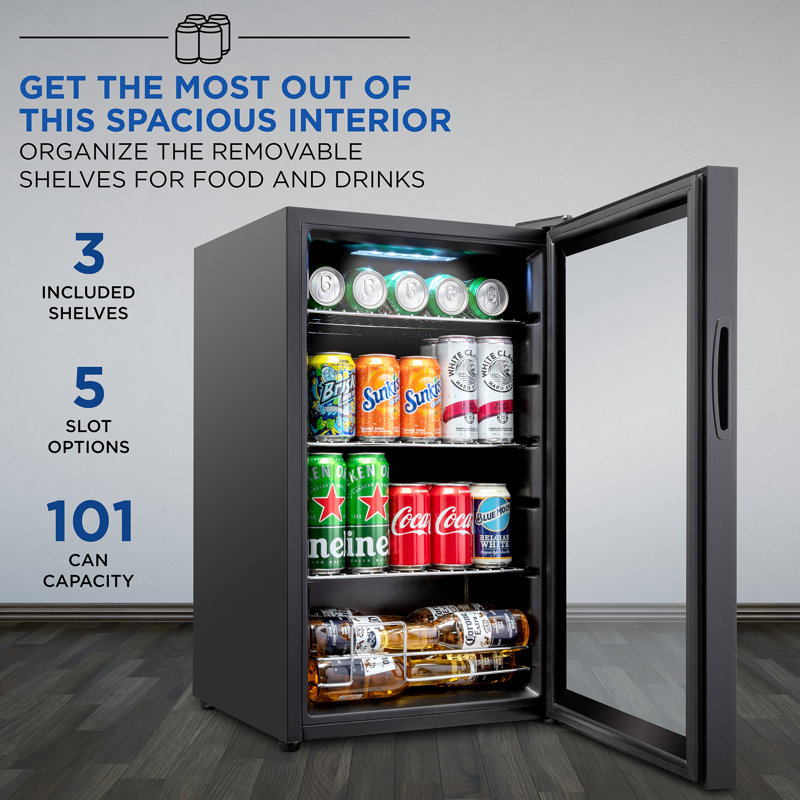 Compact Black Smart Beverage Cooler with Adjustable Shelves
