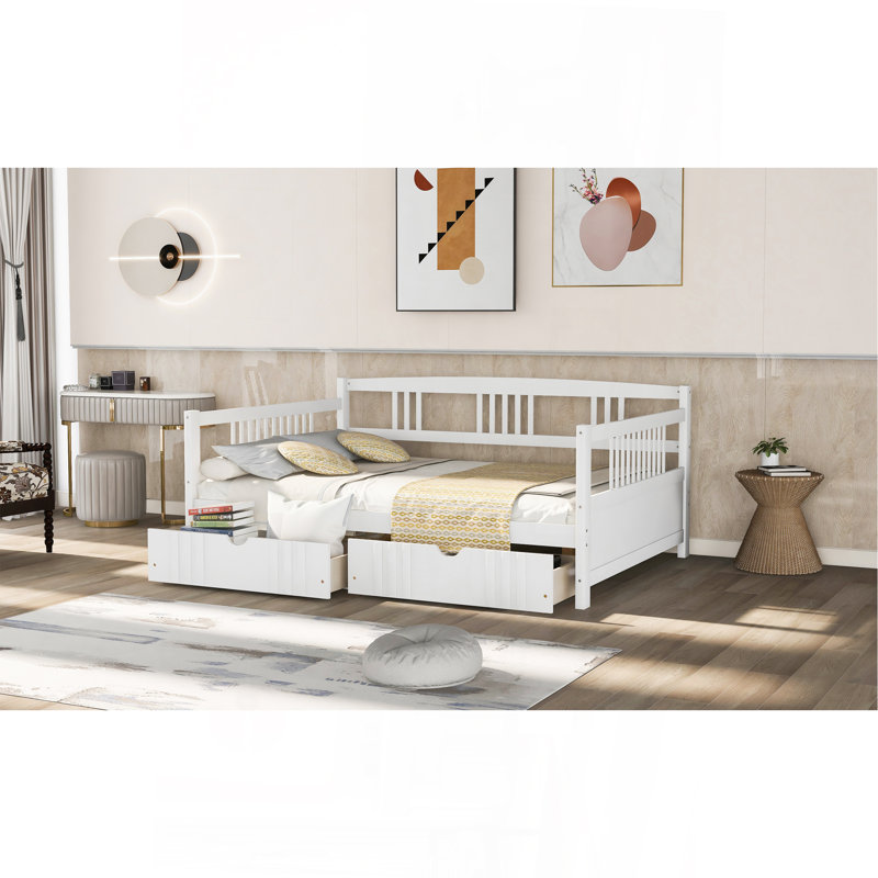 Full Size Daybed Wood Bed With Two Drawers,White, Full/Double, White
