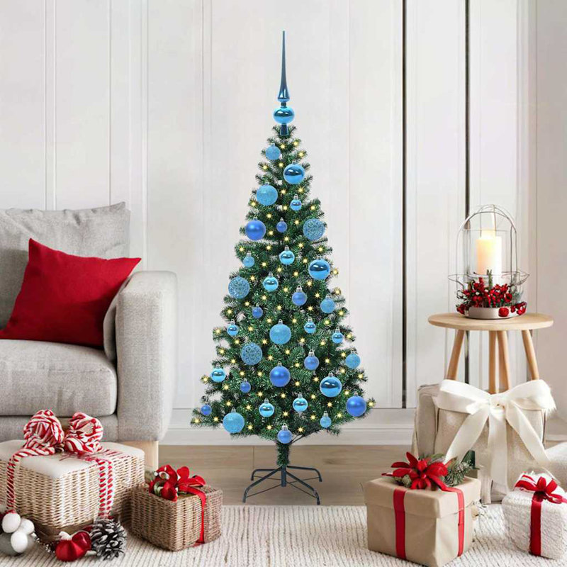 vidaXL Artificial Pre-lit Christmas Tree Green PVC and Metal, 3.94 ft
