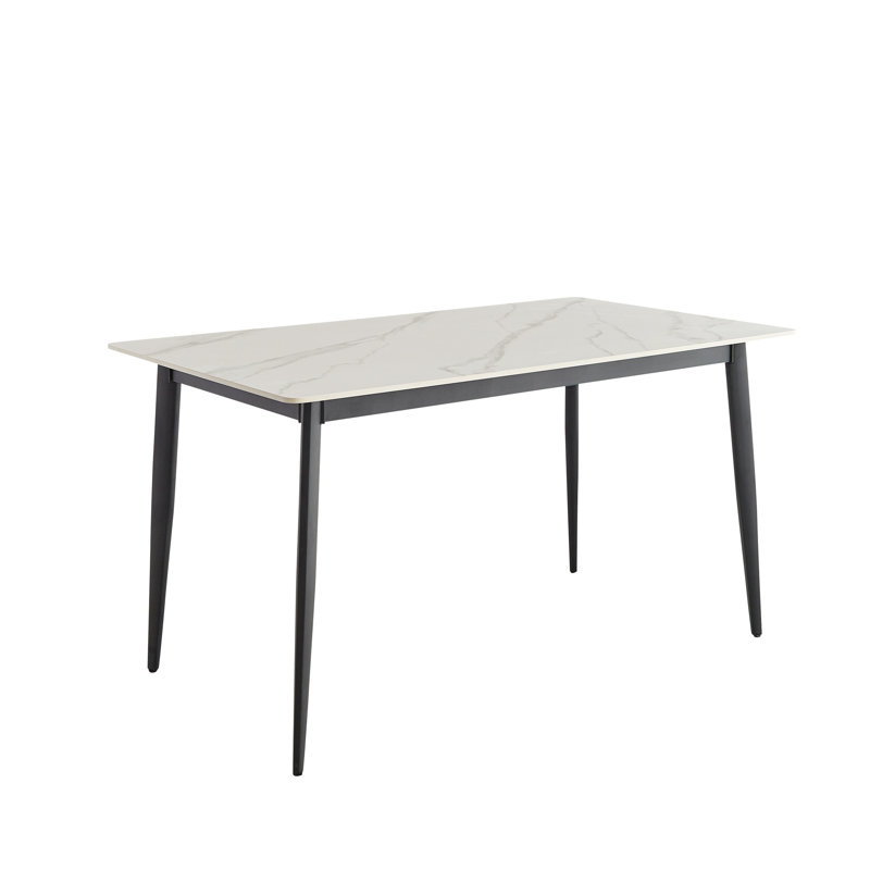 Table de salle à manger rectangulaire en porcelaine blanche avec pieds en métal, surface de L 56,65 po et support