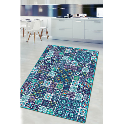 Premium Hall Carpet, 100% Polyester, 59.0 x 78.7 inches | Antibacterial, Non-Slip Underside, Machine Washable | Pile Height: 0.4 inches, 700 g/m² | Elegant Blue Design for Modern Home Decor, Easy Care & Maintenance