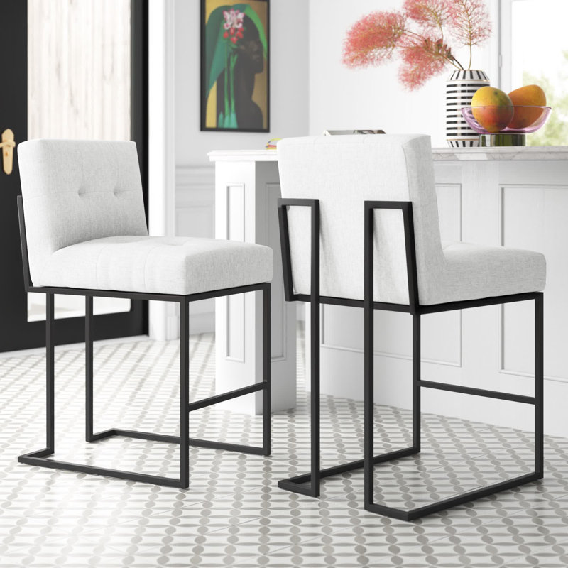 Privy Black Stainless Steel Upholstered Counter Stool, White, Counter Stool (24.5" Seat Height)