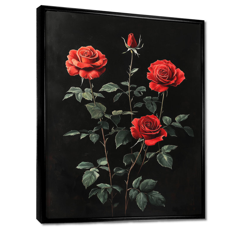 Luna Midnight Vivid Rose Flowers Elegance - Roses, art mural, H 20 po x l 12 po, Reproduction avec cadre flottant, Noir