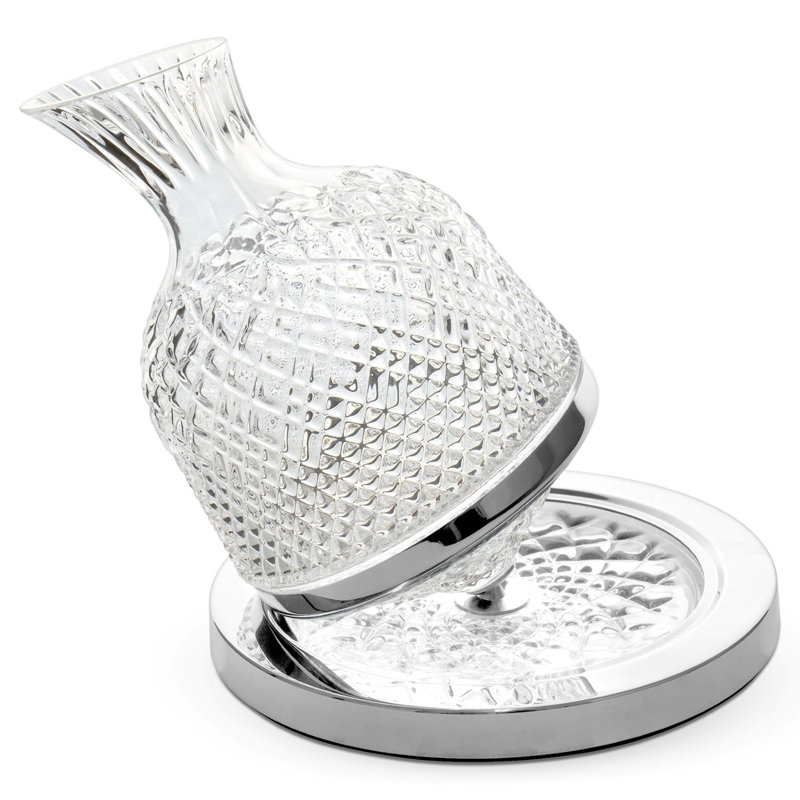 Swirling Crystal Carafe On Stainless Steel Trimmed Base, Clear/Silver