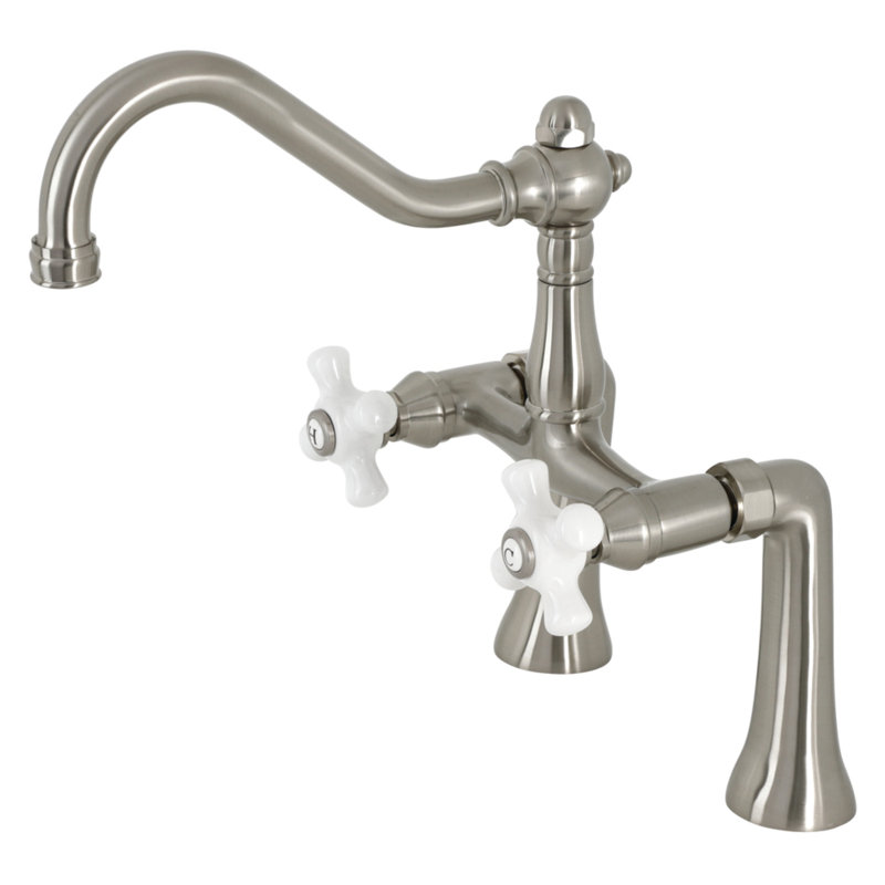 Kingston Brass Restoration Two-Handle 2-Hole Deck Mount Clawfoot Tub Faucet, Lever Handle, Brushed Nickel