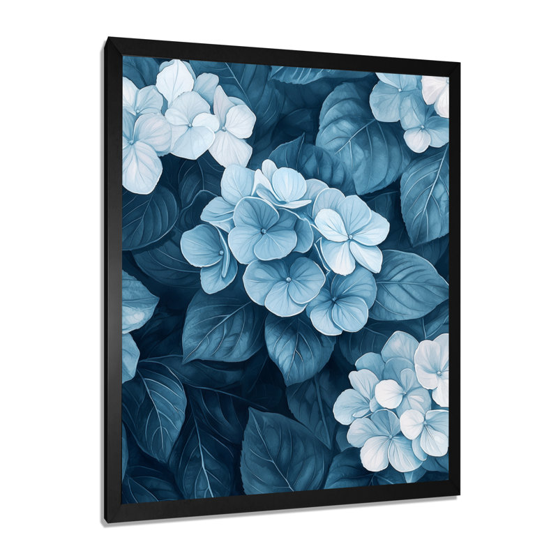 Motif d'amas hortensias monochromes II - impressions murales florales, Noir, H 20 po x l 12 po