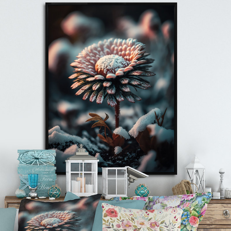 A Daisy Flower in Winter II - impression sur toile, H 32 po x l 16 po x P 1 po, Toile avec cadre flottant noir