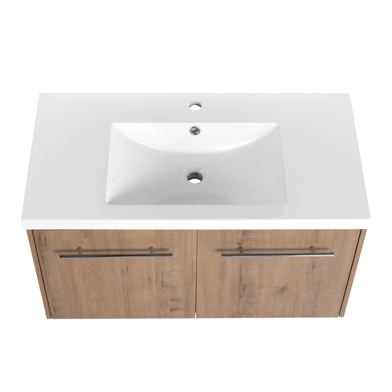 Ensemble d'armoire de rangement pour lavabo de salle de bain 36 po, porte à fermeture en douceur, meuble-lavabo en imitation de chêne d'alliance moderne avec fermeture en douceur