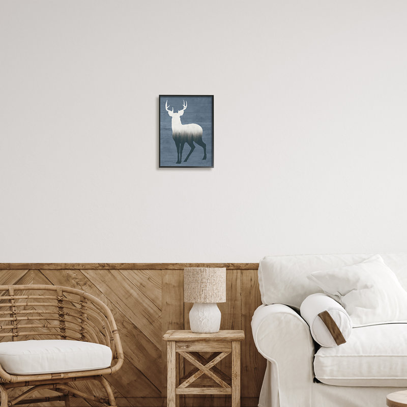 " Rustic Deer Silhouette Cabin Style Grain Pattern " by Lettered And Lined, Midnight Black Framed Giclee