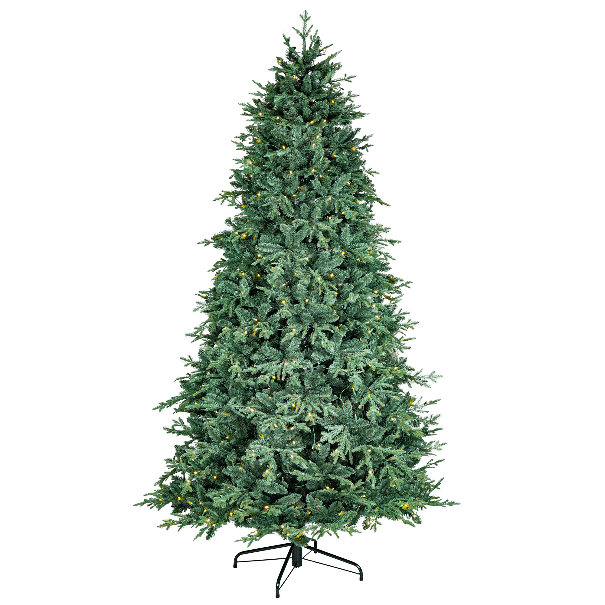 Majestic 9 Foot Natural Cut Blue Spruce Christmas Tree With Warm White Led Lights