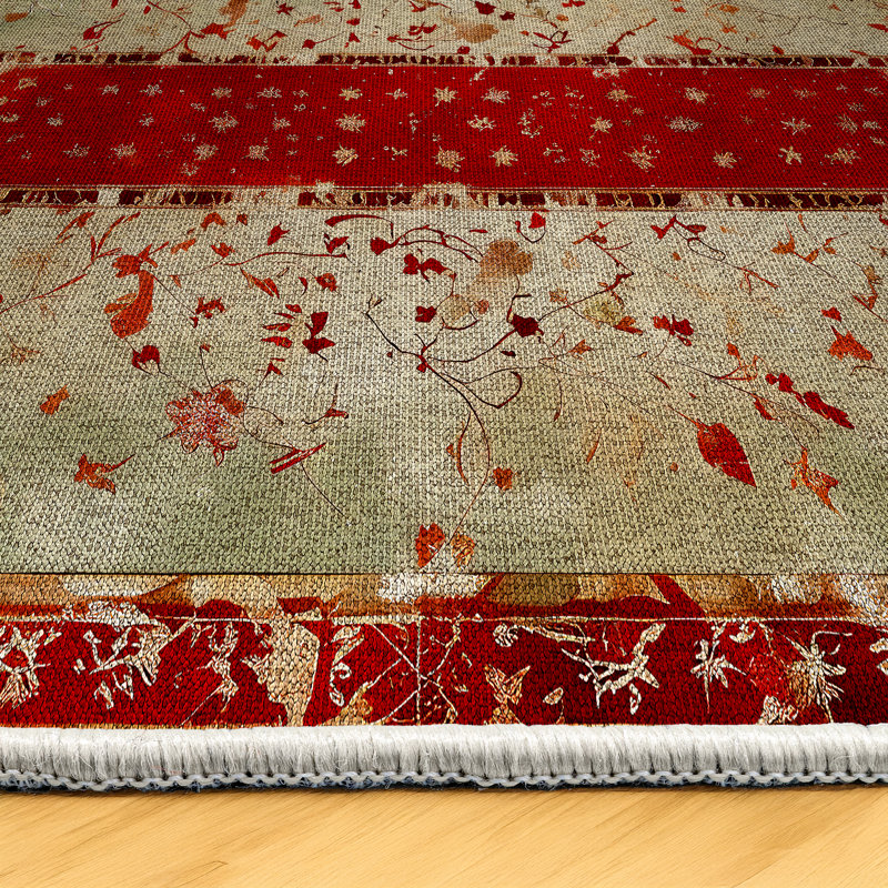 Kaia Collection Digital Print Cotton-Polyester Burgundy Floral Rug, Runner 3'4" x 7'3"