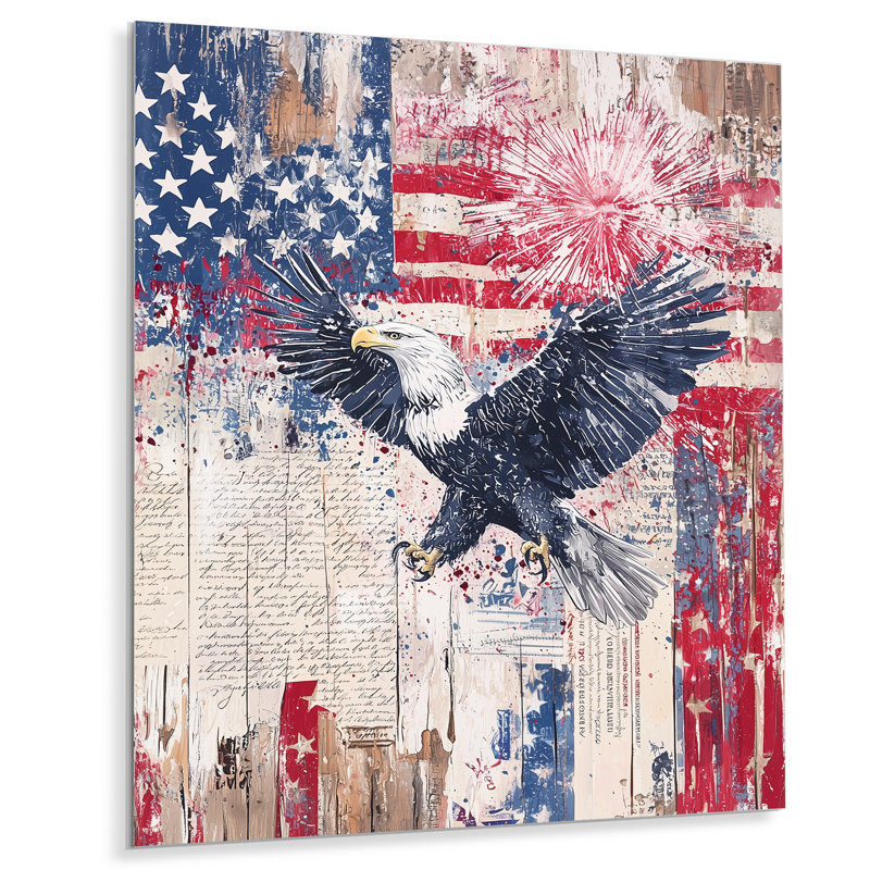 Patriotisme, aigle et drapeau américain, paysage I - aigle, art mural en métal, reproduction d'art moderne en métal