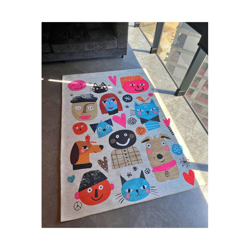 Tapis cubique moderne multicolore à petits visages, Tapis de couloir 2 pi 7 po x 9 pi 10 po