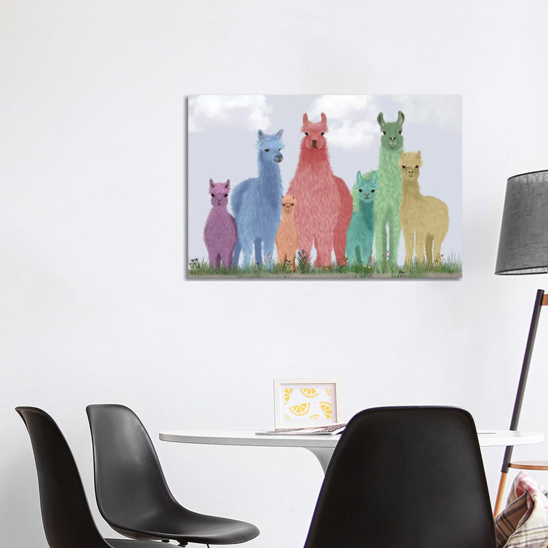 Llama Pastel Family by Fab Funky - Wrapped Canvas Gallery-Wrapped Canvas Giclée, 101.6 cm H x 66.04 cm W x 3.175 cm D