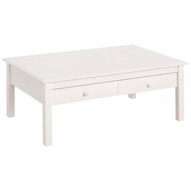 Arthur Solid Wood Four Leg Coffee Table with Storage, White