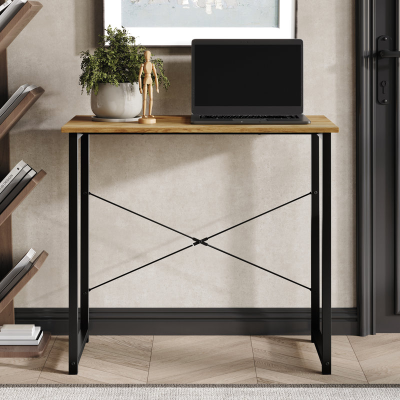 Bureau d'écriture en métal 31 pouces, H 29,33 po x l 31,5 po x P 15,75 po, Chêne clair