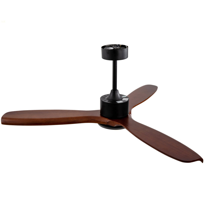 52" Wood Ceiling Fan With Lights Remote Control,Quiet DC Motor 3 Blade Ceiling Fans For Patio Living Room, Bedroom, Office,Indoor Outdoor(Black+Dark Walnut)