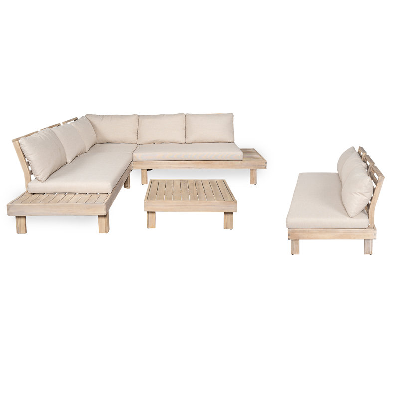 Ensemble de conversation d'extérieur en bois d'acacia avec coussins 5 pièces Abhipa