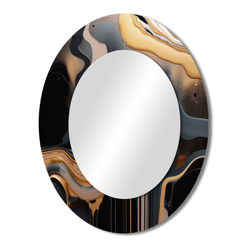 Gold And Black Marble Mirage II - Large Oval Wall Mirror On Metal, 43" x 33"