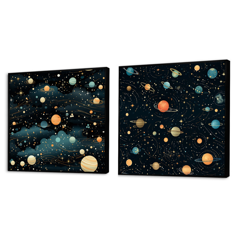 Imran - Ensemble de 2 collages abstraits carrés, Cadre flottant noir, H 16 po x l 33 po