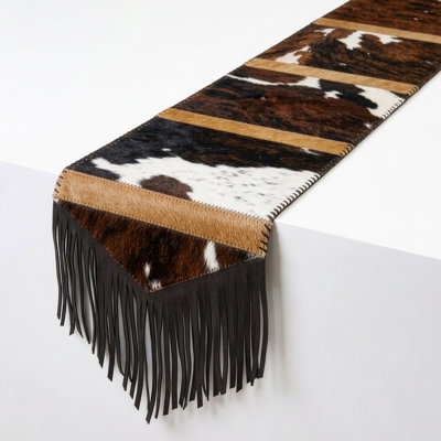 Chemin de table tricolore en cuir de vache véritable - 183 cm x 30 cm