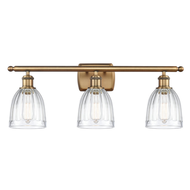Éclairage pour salle de bain 3 lumières Dunder, Ampoule incandescente rétro de 60 watts, Transparent, Laiton brossé