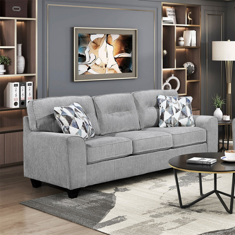 Canapé en chenille durable avec coussins décoratifs gris, Gris