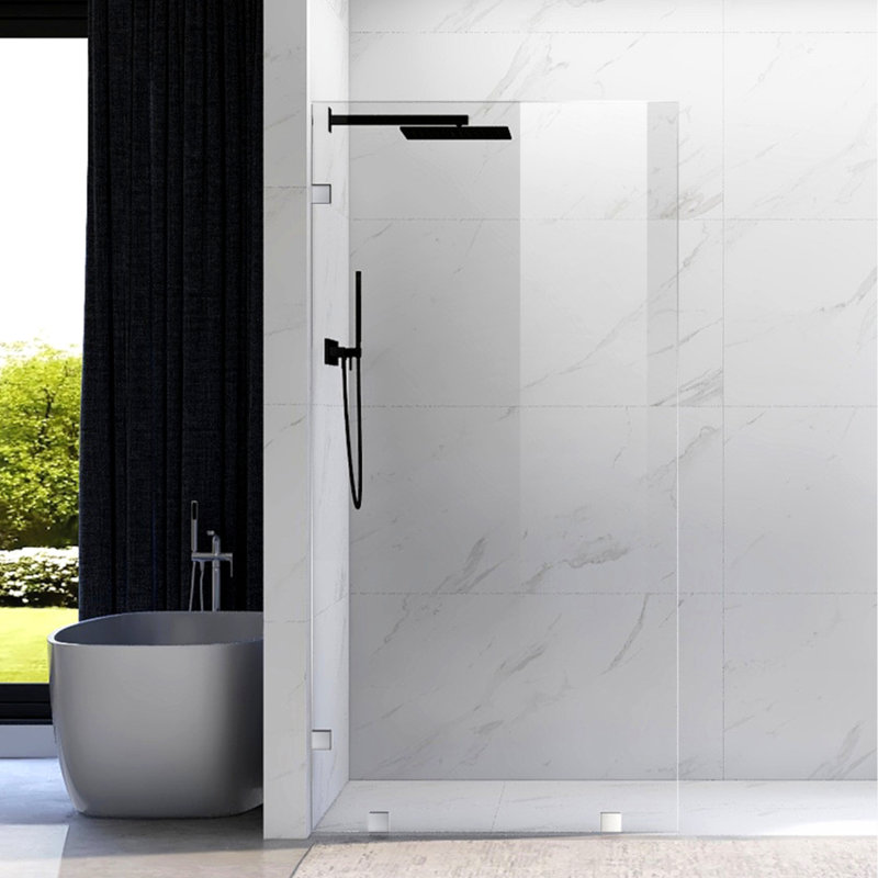 UKH07B2 37 in. W x 80 in. H Frameless Fixed Shower Glass Panel in Chrome with 3/8 in. Clear Tempered Glass, 37"W X 80"H