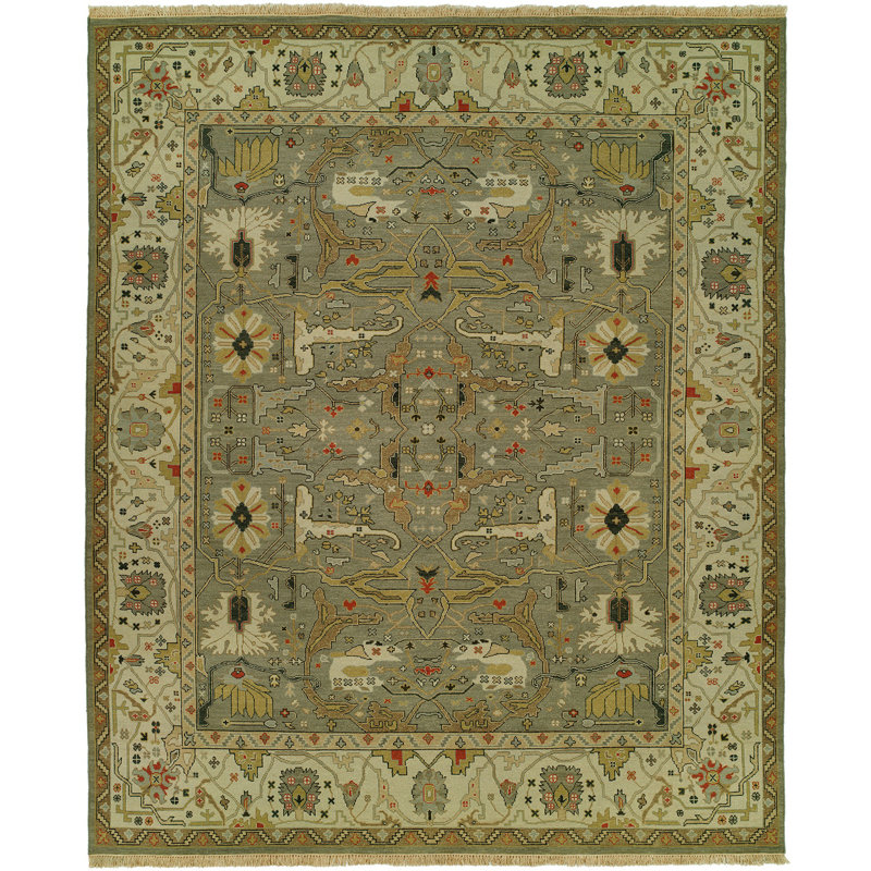Soumak Mayhugh Oriental Hand-Knotted Flatweave Wool Gray Area Rug, Round 6'